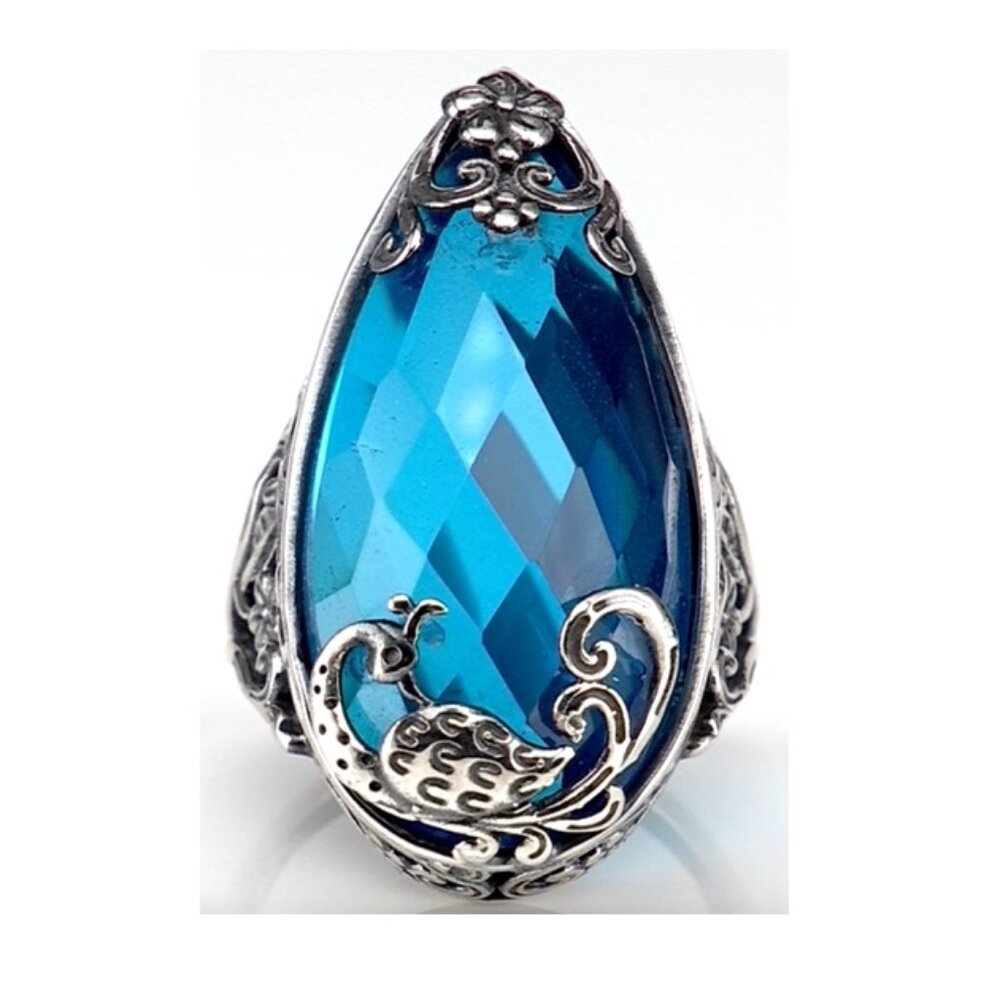 Caribbean Quartz (Triplet) Peacock Ring ( 25.90 ctw) - Size 7